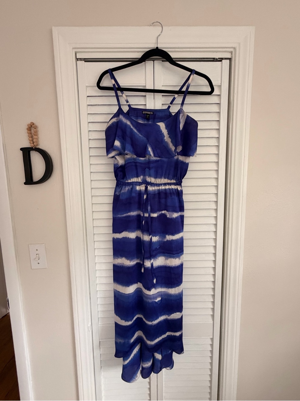 Express Blue and White Tie-Dye Maxi Dress